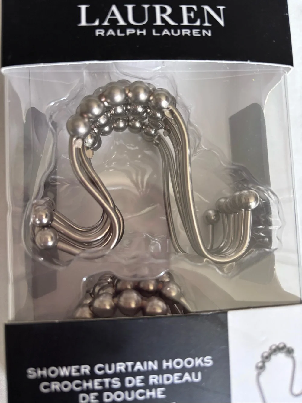 NIB Lauren Ralph Lauren Double Shower Curtain Hooks Set of 12 Silver